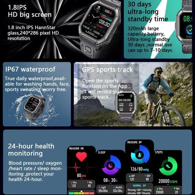 Alt view image 3 of 6 - Smart Watches for Men(Answer/Make Call), 1.8" HD Fitness Tracker Watch with Blood Pressure/Heart Rate Monitor, SpO2, 100+ Sports Fitness Smart Watch for Android/iOS Phones, 3 Watch Bands (Black)