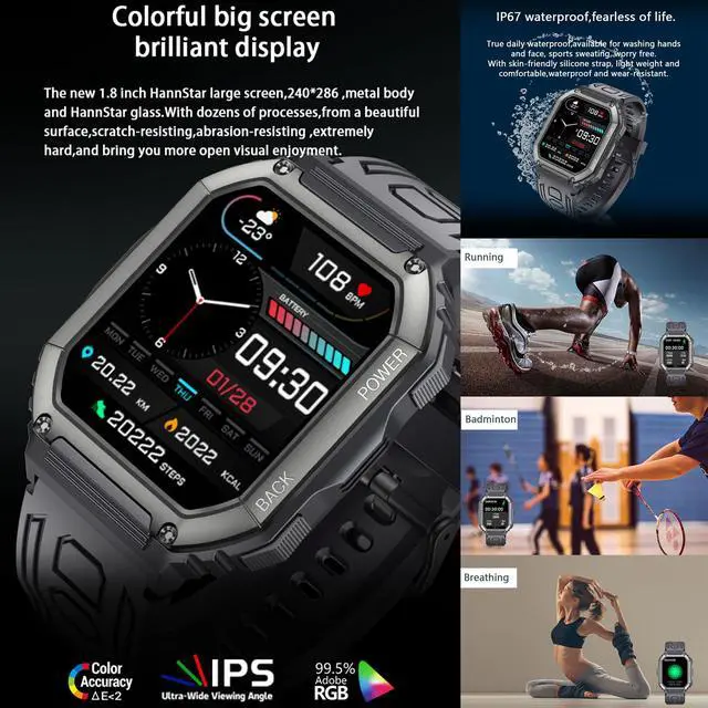 Alt view image 5 of 6 - Smart Watches for Men(Answer/Make Call), 1.8" HD Fitness Tracker Watch with Blood Pressure/Heart Rate Monitor, SpO2, 100+ Sports Fitness Smart Watch for Android/iOS Phones, 3 Watch Bands (Black)