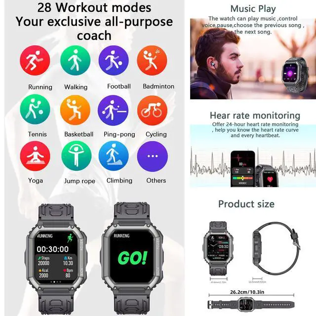 Alt view image 6 of 6 - Smart Watches for Men(Answer/Make Call), 1.8" HD Fitness Tracker Watch with Blood Pressure/Heart Rate Monitor, SpO2, 100+ Sports Fitness Smart Watch for Android/iOS Phones, 3 Watch Bands (Black)