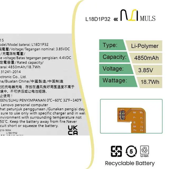 Alt view image 2 of 7 - L18D1P32 Tablet Battery for Lenovo Smart Tab M10 TB-X505F TB-X505L | TB-X505X TB-X505Xl TB-X605F TB-X605FC TB-X605L TB-X605LC TB-X605M TB-X605Cl 3.85V 4850mAh 18.7Wh with Tools, Extended runtime