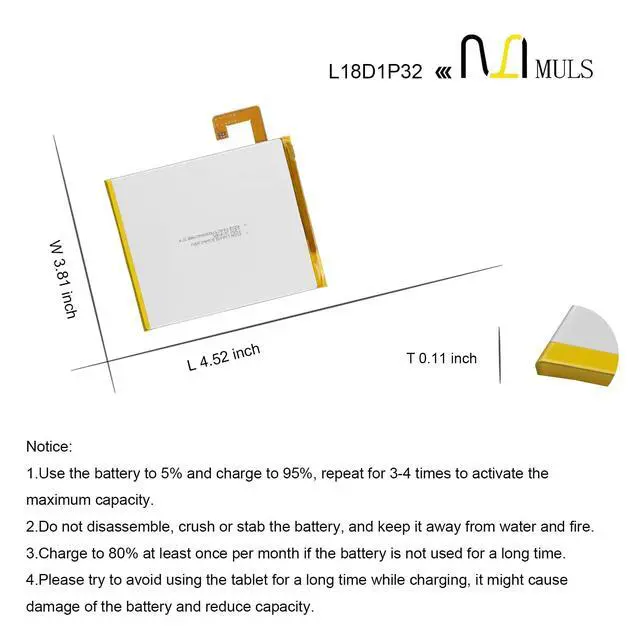 Alt view image 7 of 7 - L18D1P32 Tablet Battery for Lenovo Smart Tab M10 TB-X505F TB-X505L | TB-X505X TB-X505Xl TB-X605F TB-X605FC TB-X605L TB-X605LC TB-X605M TB-X605Cl 3.85V 4850mAh 18.7Wh with Tools, Extended runtime