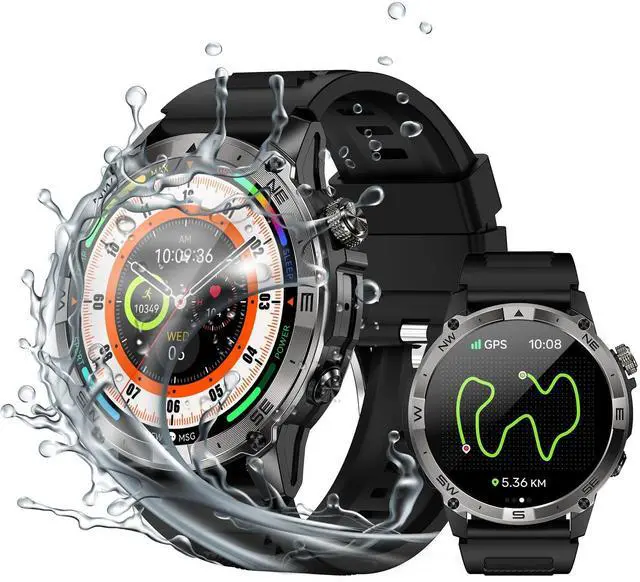 Main image of 3 ATM Waterproof Amoled Smart Watch with GPS,Compass, Altitude,Air Pressure,540mAh Extra Large Battery,Metal Body Rugged Military Smartwatch Compatiable for Andriod iOS