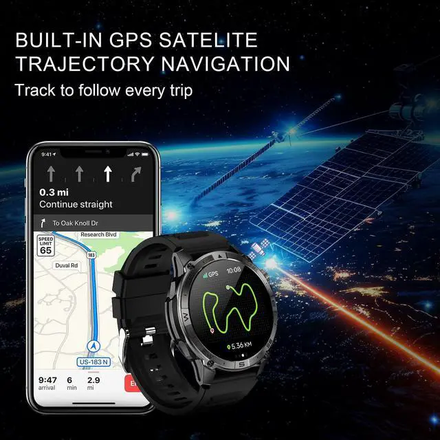 Alt view image 4 of 7 - 3 ATM Waterproof Amoled Smart Watch with GPS,Compass, Altitude,Air Pressure,540mAh Extra Large Battery,Metal Body Rugged Military Smartwatch Compatiable for Andriod iOS