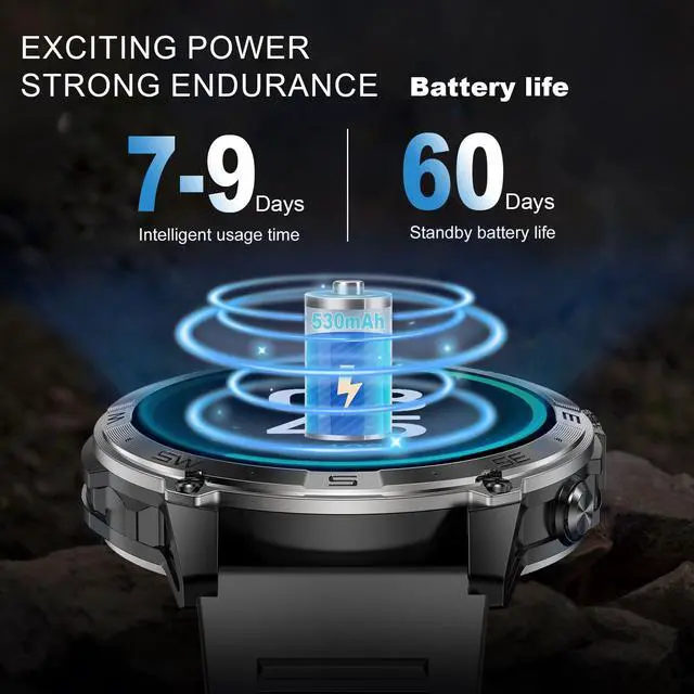 Alt view image 6 of 7 - 3 ATM Waterproof Amoled Smart Watch with GPS,Compass, Altitude,Air Pressure,540mAh Extra Large Battery,Metal Body Rugged Military Smartwatch Compatiable for Andriod iOS