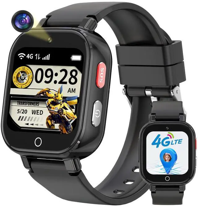 Main image of Smart Watch for Kids, 4G Kids Smartwatch with GPS Tracker Calling (Black) | WIFI/Voice/Video Chat/SOS/SMS-receiving IP68 Waterproof Pedometer Camera Alarm Safe Zone Smartwatch Gift for Boys Girls 4-12