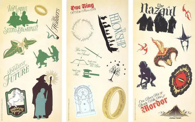 Alt view image 3 of 3 - Limited Edition The Lord of the Rings Stickers Set, 3 Sheets | Set of 3 PET sticker sheets with gold foil accents featuring The Lord of the Rings artwork