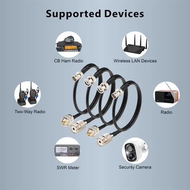 Alt view image 7 of 7 - Upgraded 4PCS BNC to UHF Cable 1.64ft Kit BNC to UHF PL259 SO239 Extension CB Radio Antenna Cable 0-6GHz Low Loss LMR200 Equivalent, Better Than RG58
