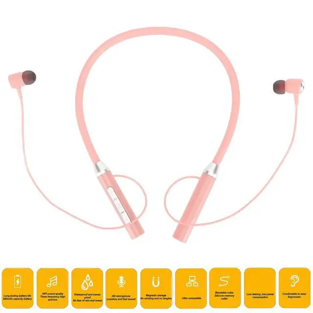 Alt view image 4 of 7 - Magnetic Earbuds, Neckband Headphones, 8H Playback, IPX5 Waterproof, 300H Standby Time, for Sport, Gym, Hiking (Rose)