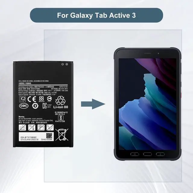 Alt view image 6 of 6 - Replacement Battery EB-BT575BBE Compatible with Samsung Galaxy Tab Active 3 SM-T570 SM-T575 SM-T577 with Tools