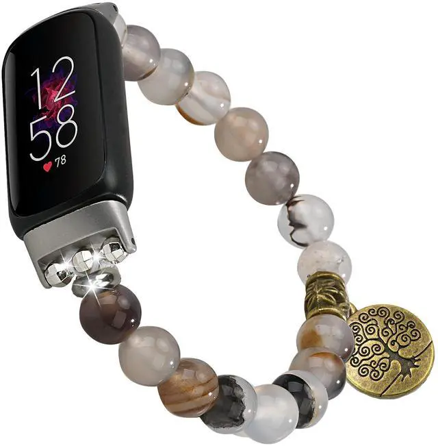 Main image of Compatible with Fitbit Luxe Band Natural Gemstone Beaded Handmade Elastic Stretch Bracelet Tree of Life for Women