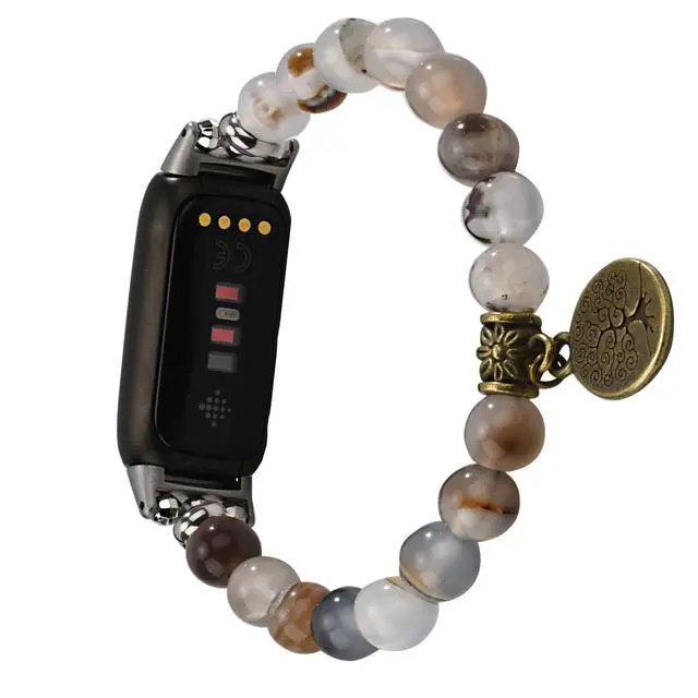 Alt view image 2 of 7 - Compatible with Fitbit Luxe Band Natural Gemstone Beaded Handmade Elastic Stretch Bracelet Tree of Life for Women