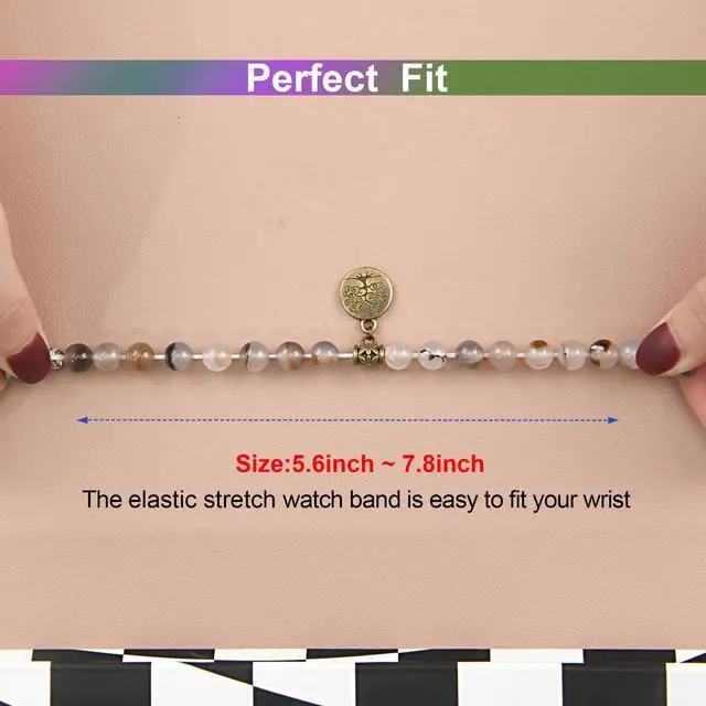 Alt view image 6 of 7 - Compatible with Fitbit Luxe Band Natural Gemstone Beaded Handmade Elastic Stretch Bracelet Tree of Life for Women