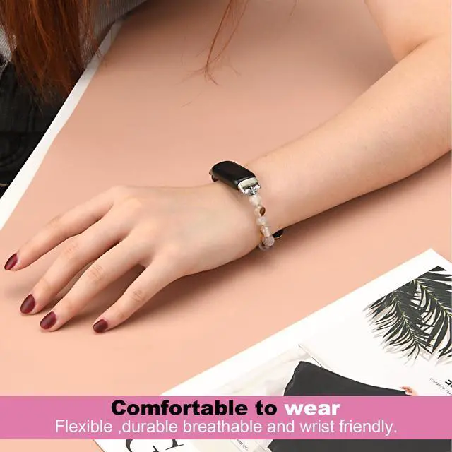 Alt view image 3 of 7 - Compatible with Fitbit Luxe Band Natural Gemstone Beaded Handmade Elastic Stretch Bracelet Tree of Life for Women