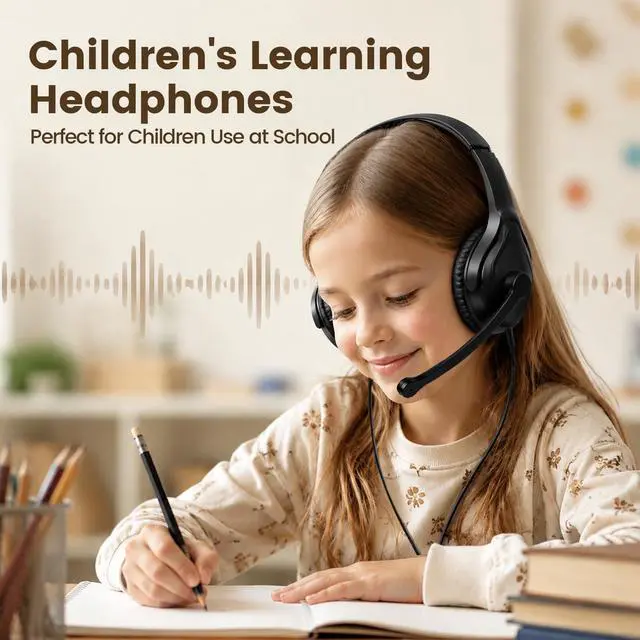 Alt view image 2 of 6 - 8 Pack Classroom Headphones with Microphone Bulk Kids K-12 Adjustable | Headsets with Mic, All-Day Comfort Learning Earphones with Passive Noise Reduction