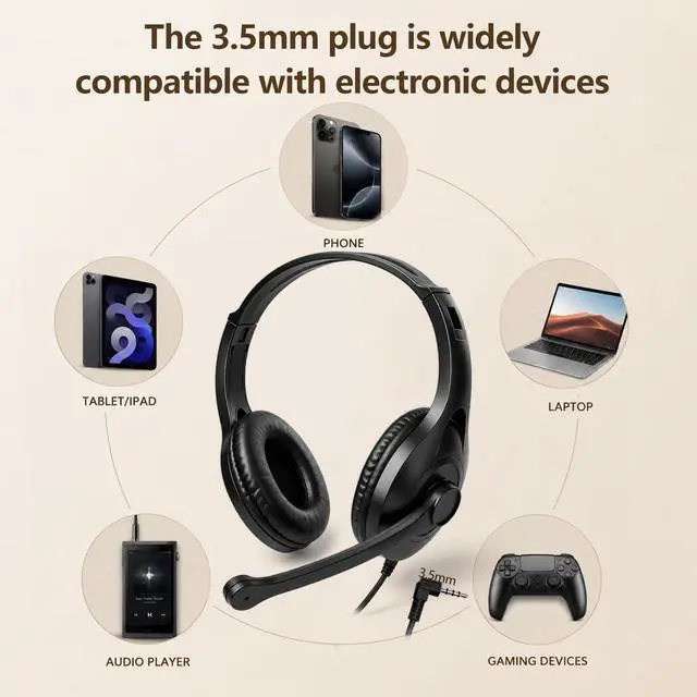 Alt view image 3 of 6 - 8 Pack Classroom Headphones with Microphone Bulk Kids K-12 Adjustable | Headsets with Mic, All-Day Comfort Learning Earphones with Passive Noise Reduction