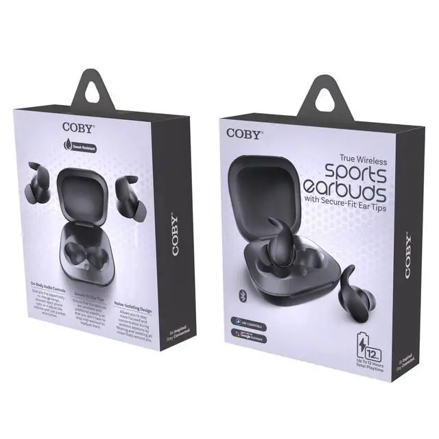 Alt view image 2 of 3 - Sports True Wireless Earbuds, Bluetooth Wireless Ear Buds for iPhone & Android, Noise-Isolating in-Ear Fit, Secure-Fit Tips, Sweat-Resistant, Touch Controls, One-Step Pairing, 12Hr, Gray