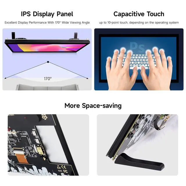 Alt view image 4 of 6 - LUCKFOX Touchscreen for Raspberry Pi,10.1inch HDMI 1024 x 600 Plug&Play Portable Monitor with Stand,10 Point Touch LCD Display with Dual-Track Speakers,Second Screen for Laptop PC