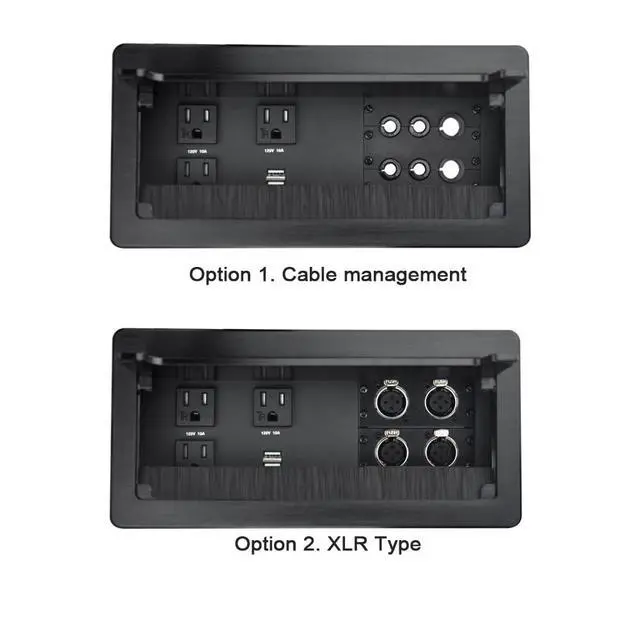 Alt view image 4 of 7 - Tabletop Power Multimedia Connectivity Box with 3 AC Power+2 USB-A Charging+6 Cable Management/XLR Grommet Holes with 5.58ft Power Cord for Conference Room (Black)