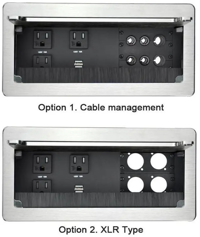 Alt view image 4 of 7 - Tabletop Power Multimedia Connectivity Box with 3 AC Power+2 USB-A Charging+6 Cable Management/XLR Grommet Holes with 5.58ft Power Cord for Conference Room (Silver)