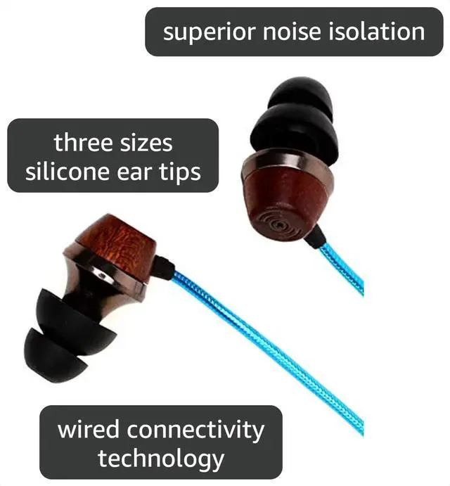 Alt view image 3 of 7 - ALN 2.0 Premium Genuine Wood In-ear Noise-isolating Headphones|Earbuds|Earphones with Innovative Shield Technology Cable and Mic (Metallic Blue)