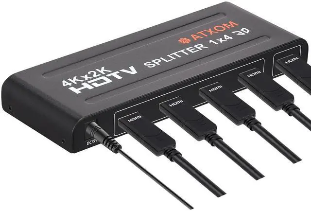 Main image of HDMI Splitter 1 in 4 Out - 1x4 HDMI Display Duplicate/Mirror - Powered Splitter Full HD 1080P, 4K - One Source to Four Identical Displays