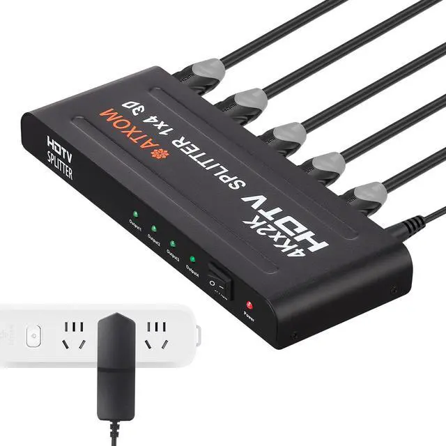 Alt view image 2 of 7 - HDMI Splitter 1 in 4 Out - 1x4 HDMI Display Duplicate/Mirror - Powered Splitter Full HD 1080P, 4K - One Source to Four Identical Displays