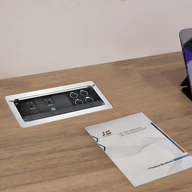 Alt view image 6 of 7 - Tabletop Power Multimedia Connectivity Box with 3 AC Power+2 USB-A Charging+6 Cable Management/XLR Grommet Holes with 5.58ft Power Cord for Conference Room (Silver)