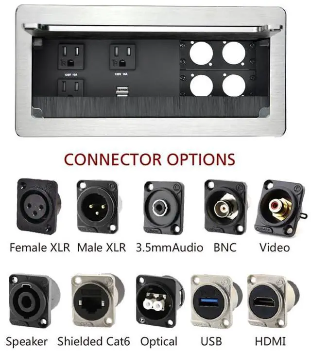 Alt view image 7 of 7 - Tabletop Power Multimedia Connectivity Box with 3 AC Power+2 USB-A Charging+6 Cable Management/XLR Grommet Holes with 5.58ft Power Cord for Conference Room (Silver)