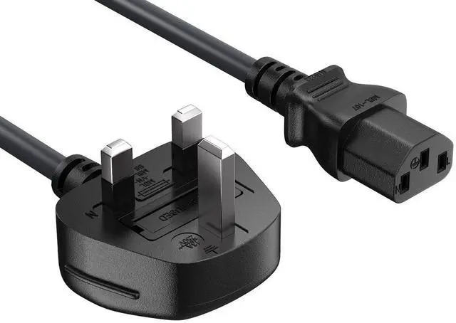Main image of England UK Power Cord, 3 Pin Connector for Computers, TVs, Monitors, & More (IEC-320-C13 to UK Plug BS1363) (UK England)