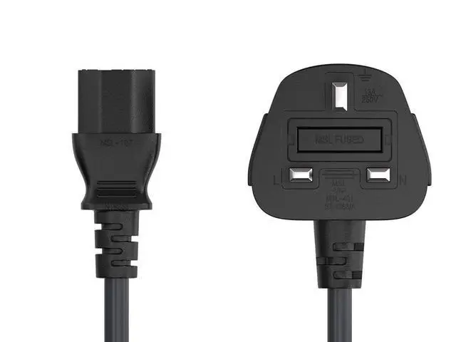 Alt view image 3 of 4 - England UK Power Cord, 3 Pin Connector for Computers, TVs, Monitors, & More (IEC-320-C13 to UK Plug BS1363) (UK England)