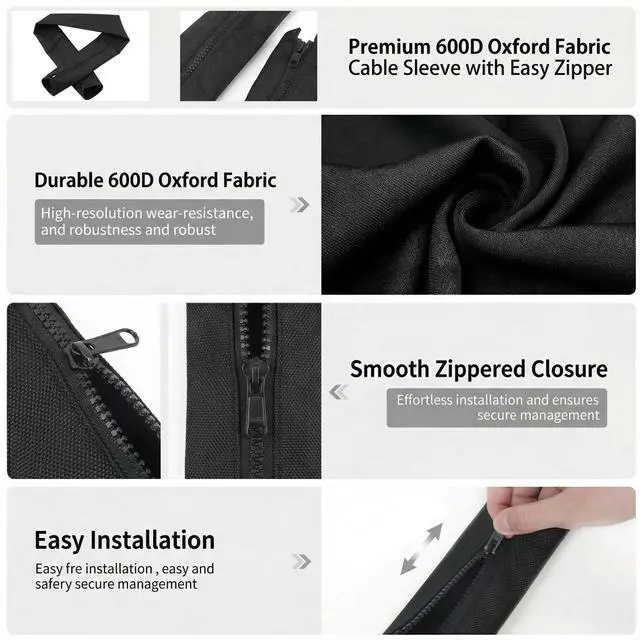 Alt view image 4 of 6 - 48-Inch Zippered Outboard Motor Cable Sleeve, Waterproof & 4Pcs Cable Tie | Heavy-Duty 600D Trolling Motor Cable Sleeve, Outboard Motor Sleeve, Organized Trolling Motor Wire Protection & Management