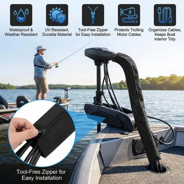 Alt view image 6 of 6 - 48-Inch Zippered Outboard Motor Cable Sleeve, Waterproof & 4Pcs Cable Tie | Heavy-Duty 600D Trolling Motor Cable Sleeve, Outboard Motor Sleeve, Organized Trolling Motor Wire Protection & Management