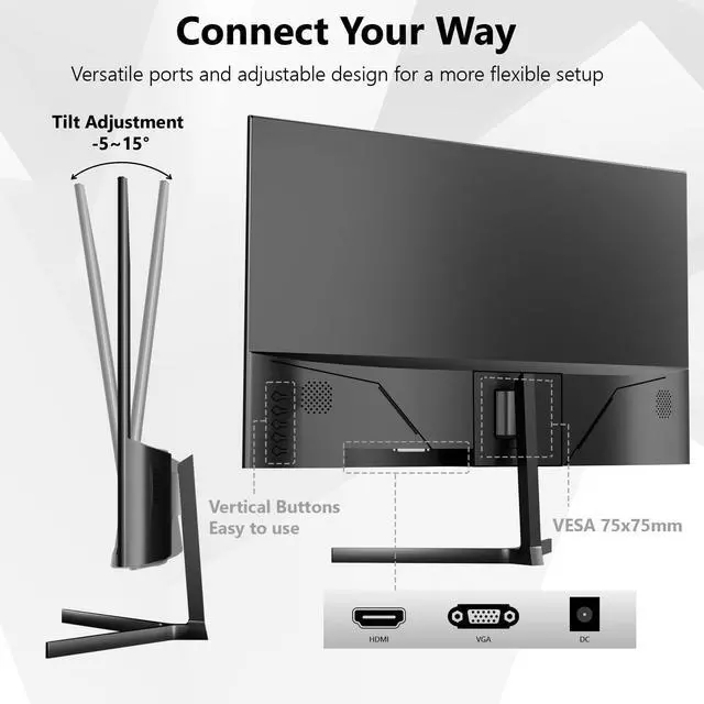 Alt view image 6 of 7 - 24 Inch Gaming Monitor, FHD 1080P IPS 75Hz AMD FreeSync, 99% sRGB Low Blue Light Flicker-Free Slim Narrow Bezel, HDMI VGA, Tilt & Wall Mountable for Gaming, Home Office, Laptop & Game Consoles