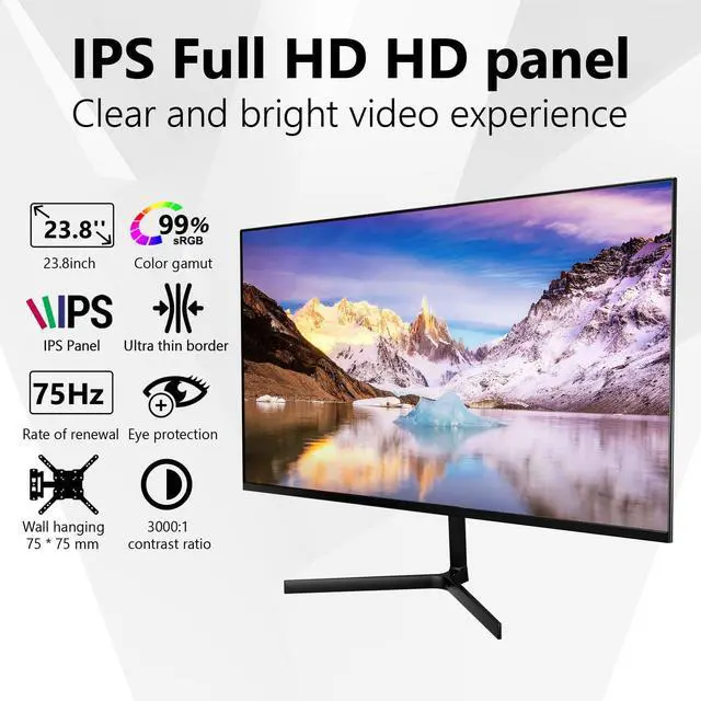 Alt view image 2 of 7 - 24 Inch Gaming Monitor, FHD 1080P IPS 75Hz AMD FreeSync, 99% sRGB Low Blue Light Flicker-Free Slim Narrow Bezel, HDMI VGA, Tilt & Wall Mountable for Gaming, Home Office, Laptop & Game Consoles