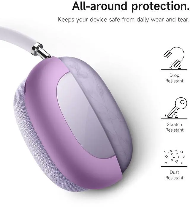 Alt view image 3 of 6 - for AirPods Max Case Cover, TPU Anti-Scratch Ear Cups Cover for AirPods Max Headphones, Rugged Shockproof Accessories Protective Cover for Apple AirPods Max - Light Purple