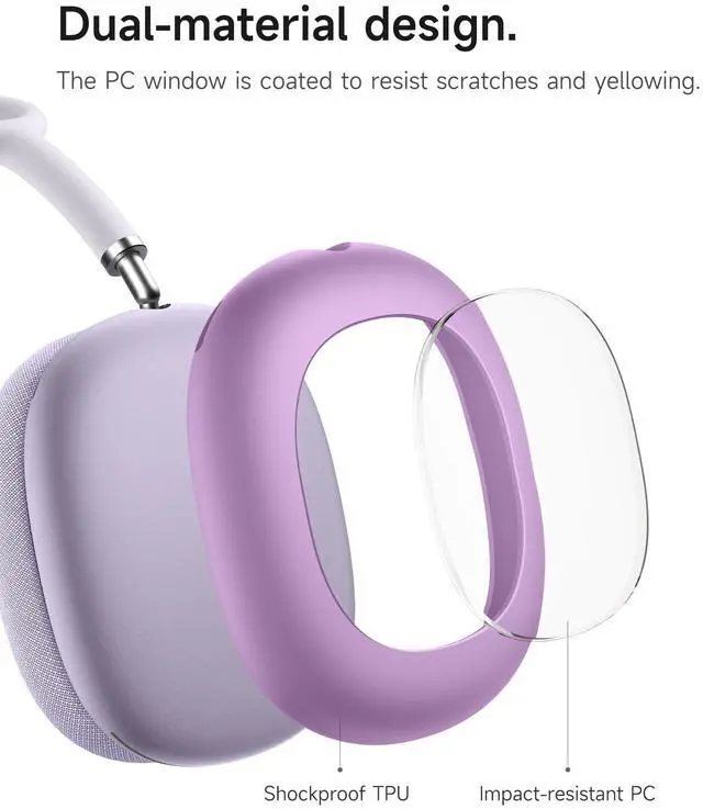 Alt view image 5 of 6 - for AirPods Max Case Cover, TPU Anti-Scratch Ear Cups Cover for AirPods Max Headphones, Rugged Shockproof Accessories Protective Cover for Apple AirPods Max - Light Purple