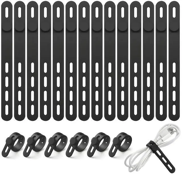 Main image of 20 Pack Silicone Cable Ties, Reusable Cord Organizer with Adjustable Lock Buckle, High Elasticity Wire Management Straps for Home Office Desk Travel, Charger Cord Keeper Accessories (Black)