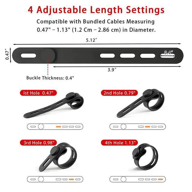 Alt view image 2 of 6 - 20 Pack Silicone Cable Ties, Reusable Cord Organizer with Adjustable Lock Buckle, High Elasticity Wire Management Straps for Home Office Desk Travel, Charger Cord Keeper Accessories (Black)