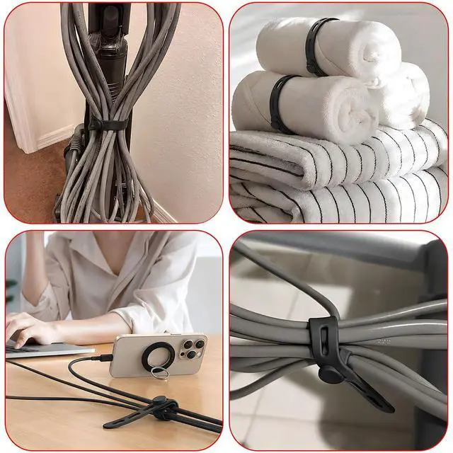 Alt view image 5 of 6 - 20 Pack Silicone Cable Ties, Reusable Cord Organizer with Adjustable Lock Buckle, High Elasticity Wire Management Straps for Home Office Desk Travel, Charger Cord Keeper Accessories (Black)