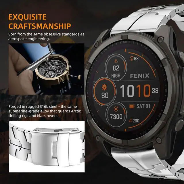 Alt view image 4 of 6 - 22mm Mecha Steel Bands Compatible for Garmin Fenix 8 47mm/7/6/5 Band,Quick Fit Rugged Utra Metal Strap with Folding Clasp for Fenix 5 Plus/Epix Gen 2/Forerunner 965/Epix Pro 47mm/45mm Instinct 3/2 Men