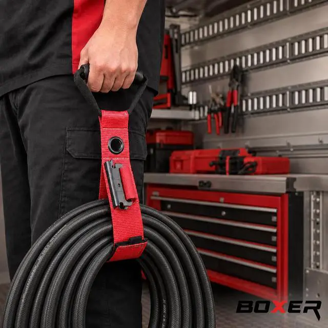 Alt view image 2 of 5 - Tool Extension Cord Organizer E-Track Accessories (2 Pack) Organize Cords, Cables, Hoses, Etrack Accessories Organized On E-Track - Heavy Duty Hook & Loop