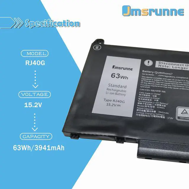 Alt view image 2 of 7 - RJ40G Laptop Battery Replacement for Dell Latitude 15 5520 Latitude 14 5420Precision 15 3560 Series M033W 01K2CF P137G P137G001 P104F P104F001 0M3KCN 0WK3F1 075X16 WY9DX