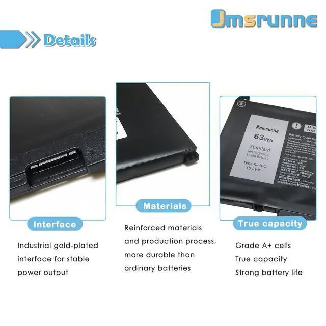 Alt view image 3 of 7 - RJ40G Laptop Battery Replacement for Dell Latitude 15 5520 Latitude 14 5420Precision 15 3560 Series M033W 01K2CF P137G P137G001 P104F P104F001 0M3KCN 0WK3F1 075X16 WY9DX