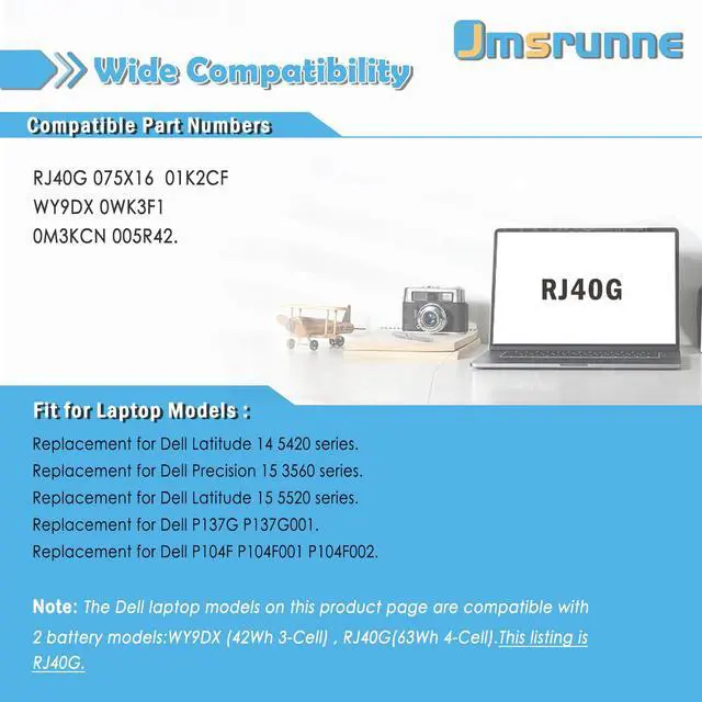Alt view image 5 of 7 - RJ40G Laptop Battery Replacement for Dell Latitude 15 5520 Latitude 14 5420Precision 15 3560 Series M033W 01K2CF P137G P137G001 P104F P104F001 0M3KCN 0WK3F1 075X16 WY9DX