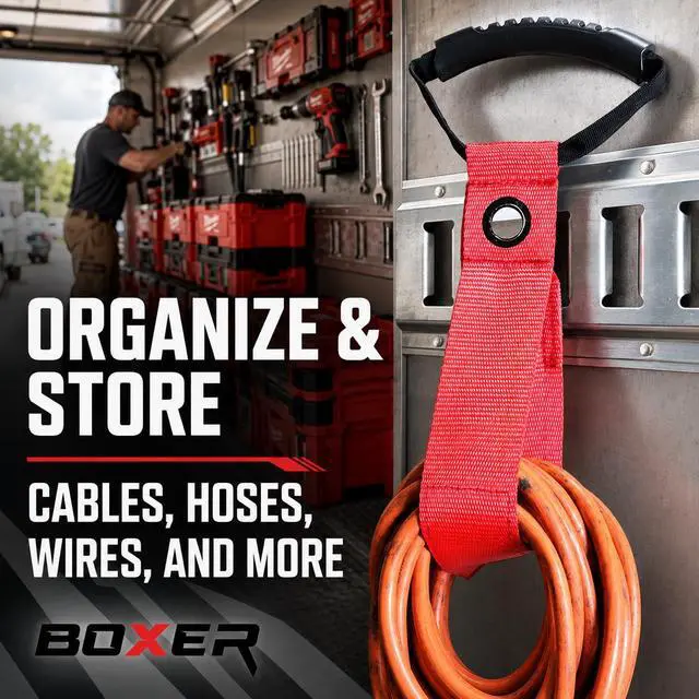 Alt view image 5 of 5 - Tool Extension Cord Organizer E-Track Accessories (2 Pack) Organize Cords, Cables, Hoses, Etrack Accessories Organized On E-Track - Heavy Duty Hook & Loop