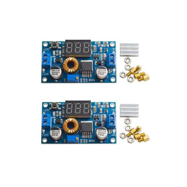 Main image of 2-Pack XL4015 5A 75W DC-DC Step-Down Module, LED Voltmeter | 4-38V input, self-calibrating voltmeter, for DIY adjustable power supply projects