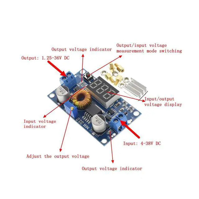 Alt view image 6 of 6 - 2-Pack XL4015 5A 75W DC-DC Step-Down Module, LED Voltmeter | 4-38V input, self-calibrating voltmeter, for DIY adjustable power supply projects
