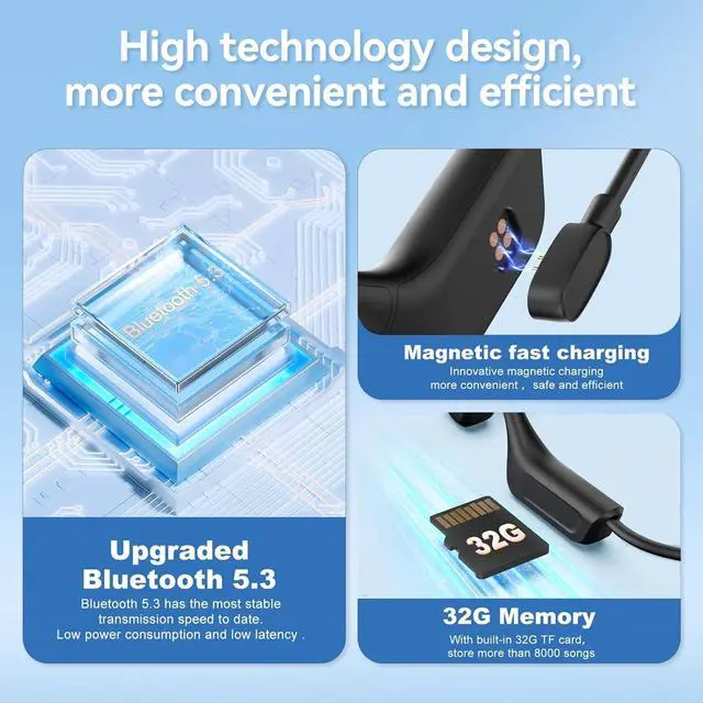 Alt view image 5 of 6 - Bone Conduction Headphones, IP68 Waterproof Swimming Open Ear Headphones with Microphones Built-in MP3 Player 32G, 10Hr Playtime, Bluetooth 5.3 Wireless Earphones for Running, Cycling, Workout