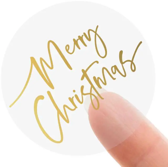 Main image of 1000 Pcs Clear Merry Christmas Stickers Roll Gold Foil Xmas Seal Stickers Self-Adhesive Label Decals for Winter Holiday Envelope Invitation Card Gift Decor, 6 Designs