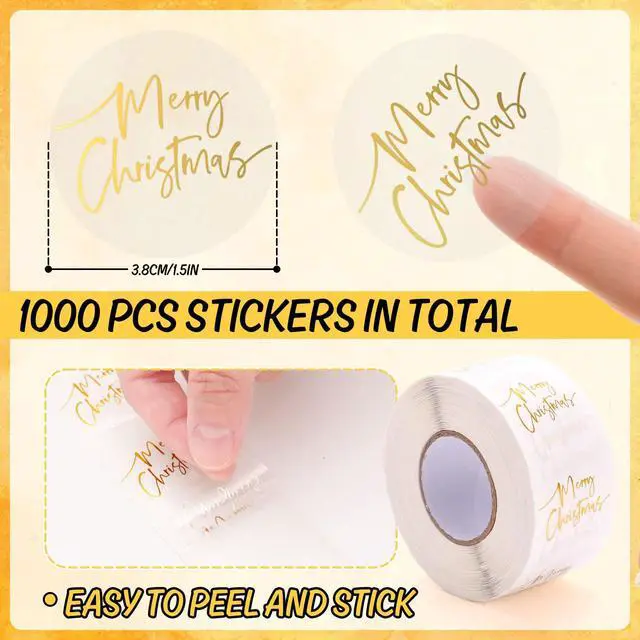 Alt view image 2 of 7 - 1000 Pcs Clear Merry Christmas Stickers Roll Gold Foil Xmas Seal Stickers Self-Adhesive Label Decals for Winter Holiday Envelope Invitation Card Gift Decor, 6 Designs